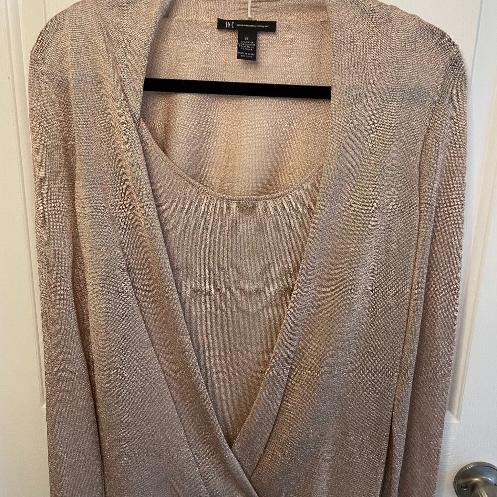 I-N-C (INC) Womens Rose Gold Metallic Cross Knit Sweater Size Medium